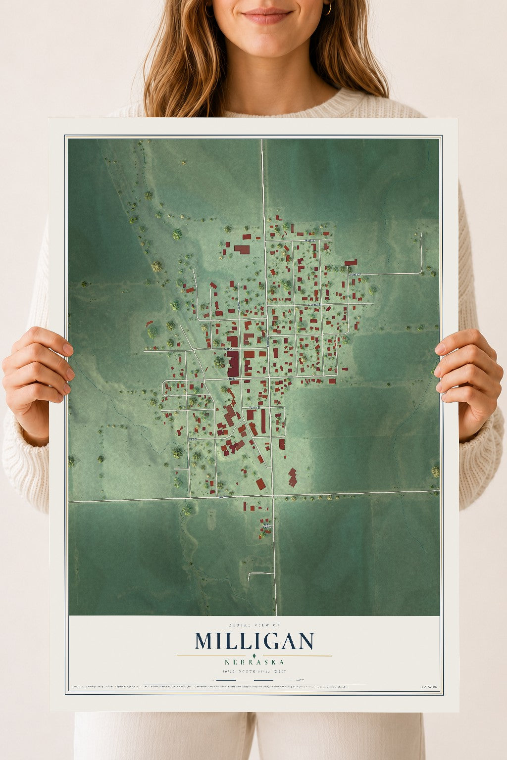 Map of Milligan, Nebraska, 18 x 24 inch unframed archival matte print