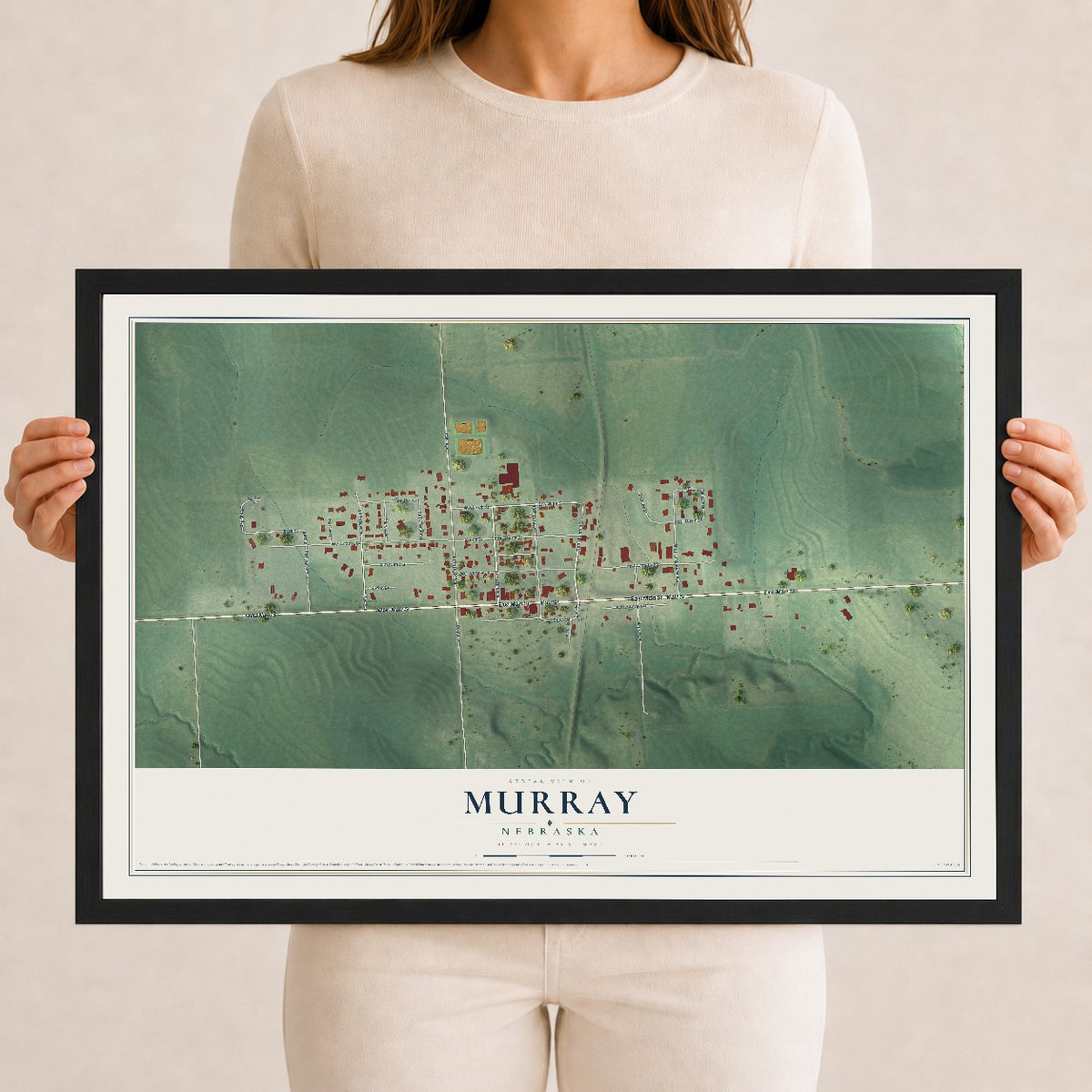 Map of Murray, Nebraska, 12 x 18 inch print in a black wood frame