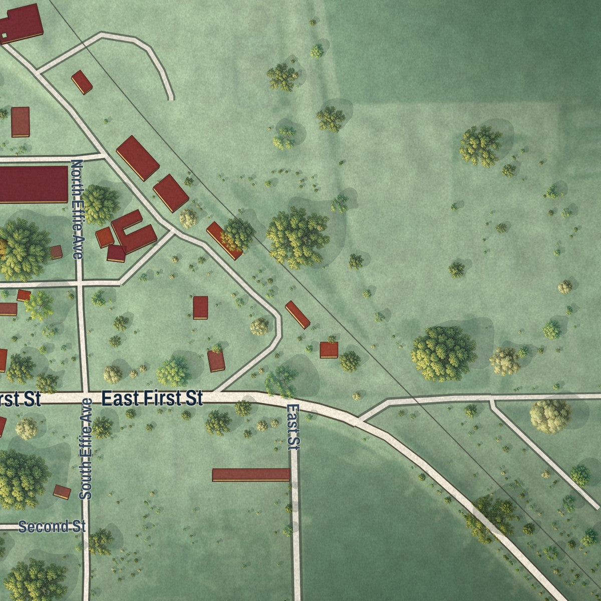 Second close-up of the map of North Loup, Nebraska print showing more streets and buildings