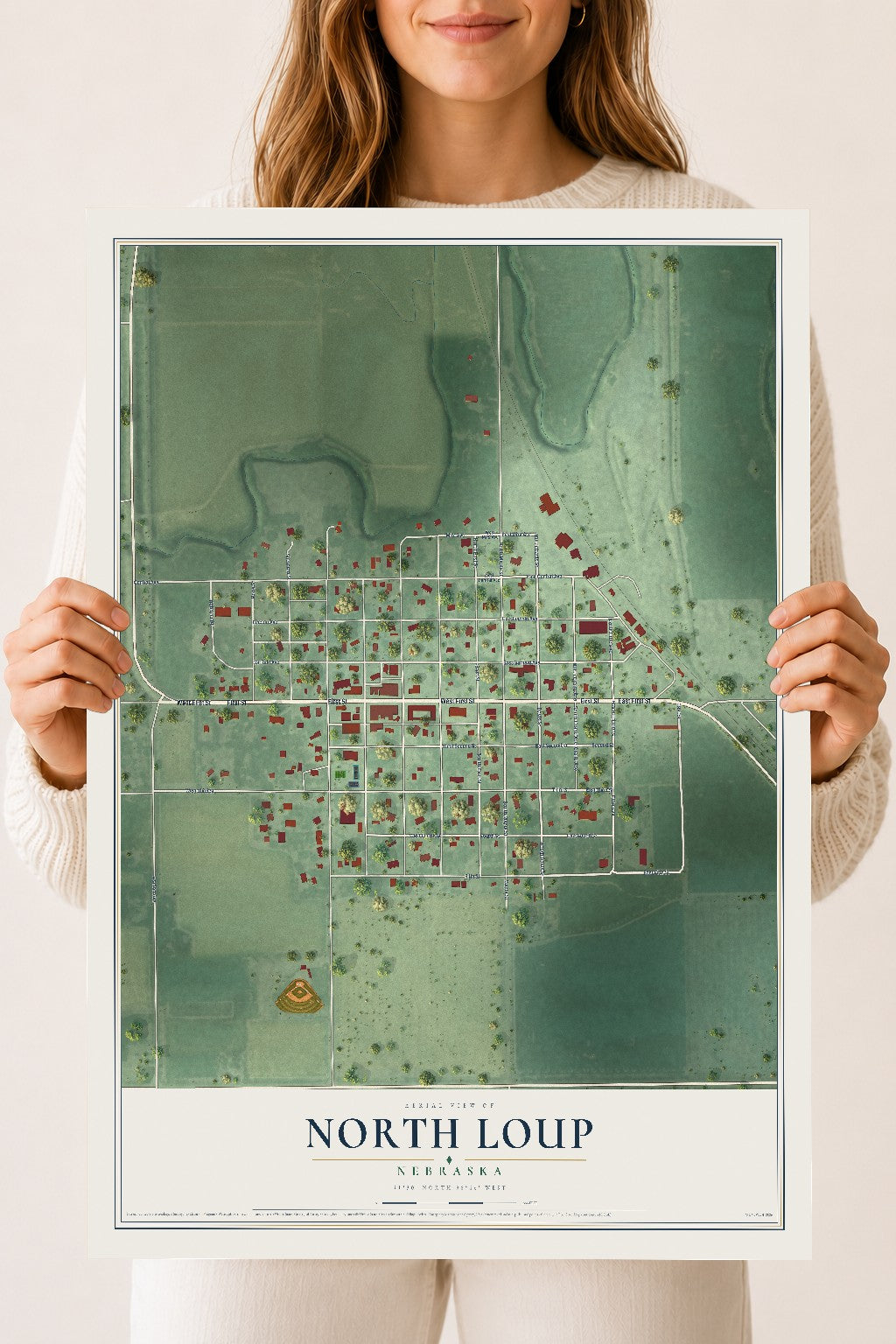 Map of North Loup, Nebraska, 18 x 24 inch unframed archival matte print