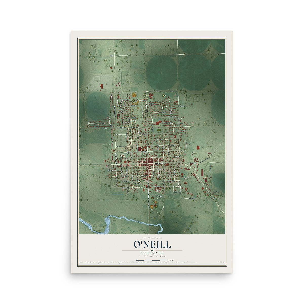 Map of O'Neill, Nebraska, 12 x 18 inch unframed archival matte print
