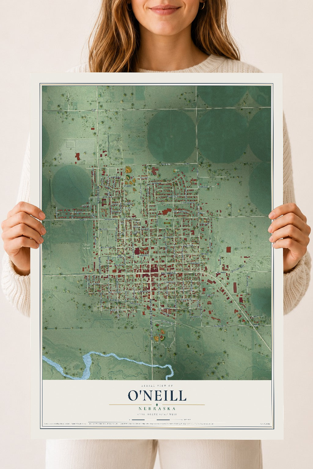 Map of O'Neill, Nebraska, 18 x 24 inch unframed archival matte print