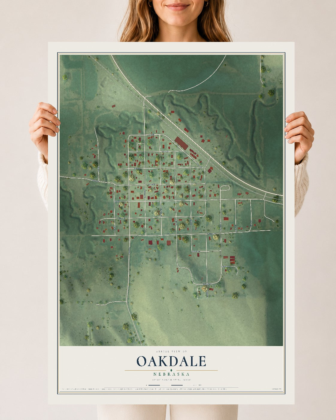 Map of Oakdale, Nebraska, 24 x 36 inch unframed archival matte print