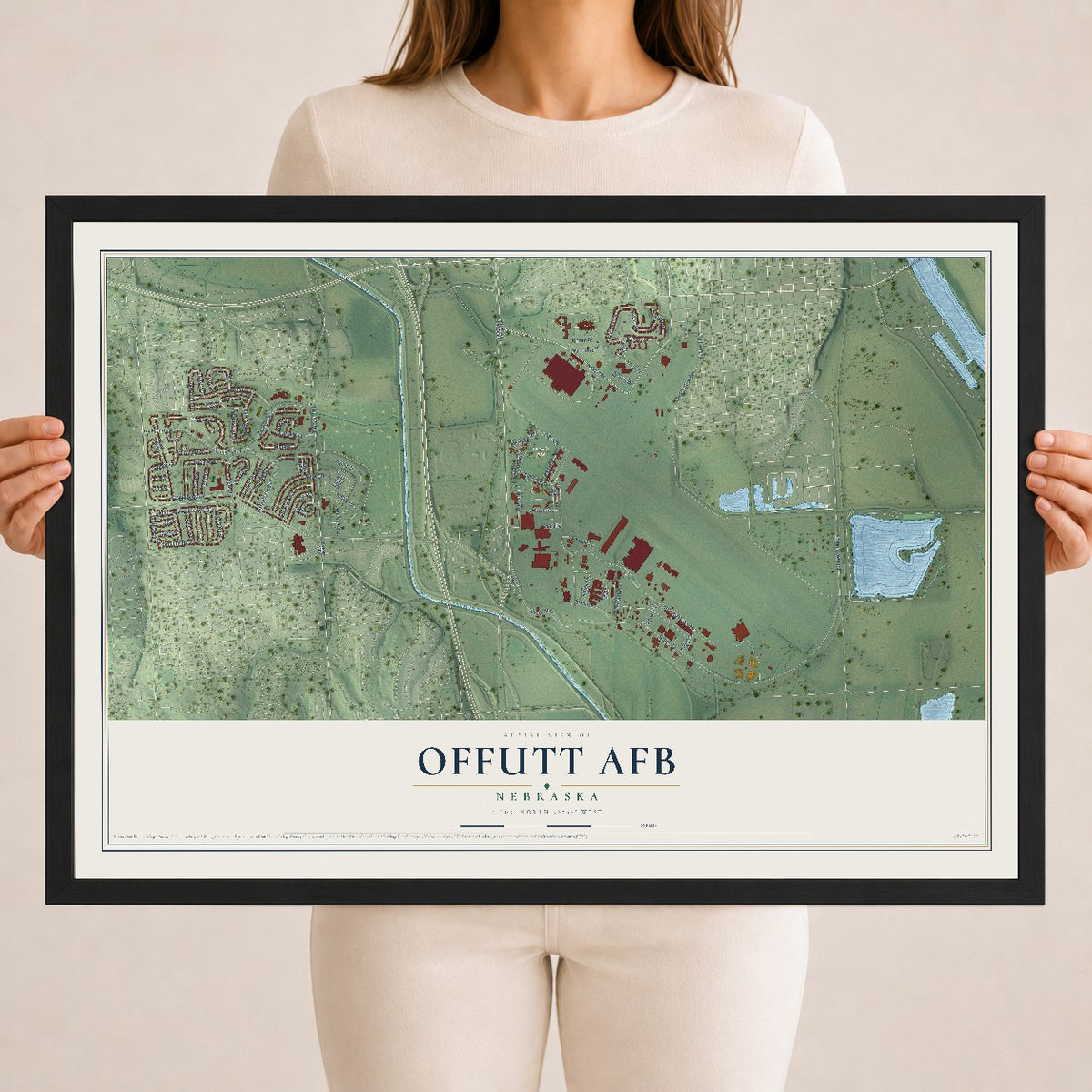 Map of Offutt AFB, Nebraska, 18 x 24 inch print in a black wood frame