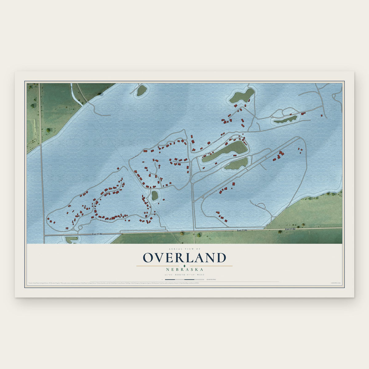 Overland, Nebraska map print, the full design