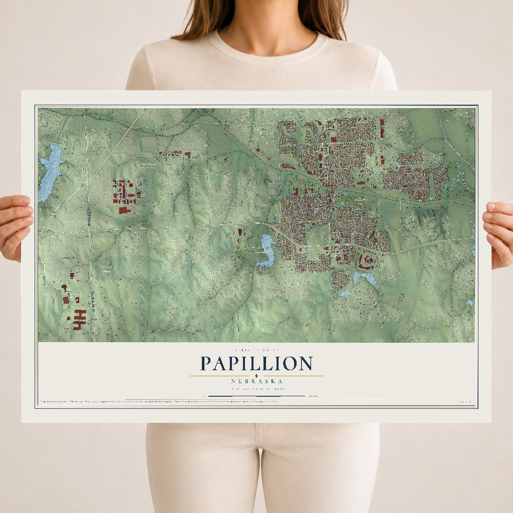 Map of Papillion, Nebraska, 18 x 24 inch unframed archival matte print
