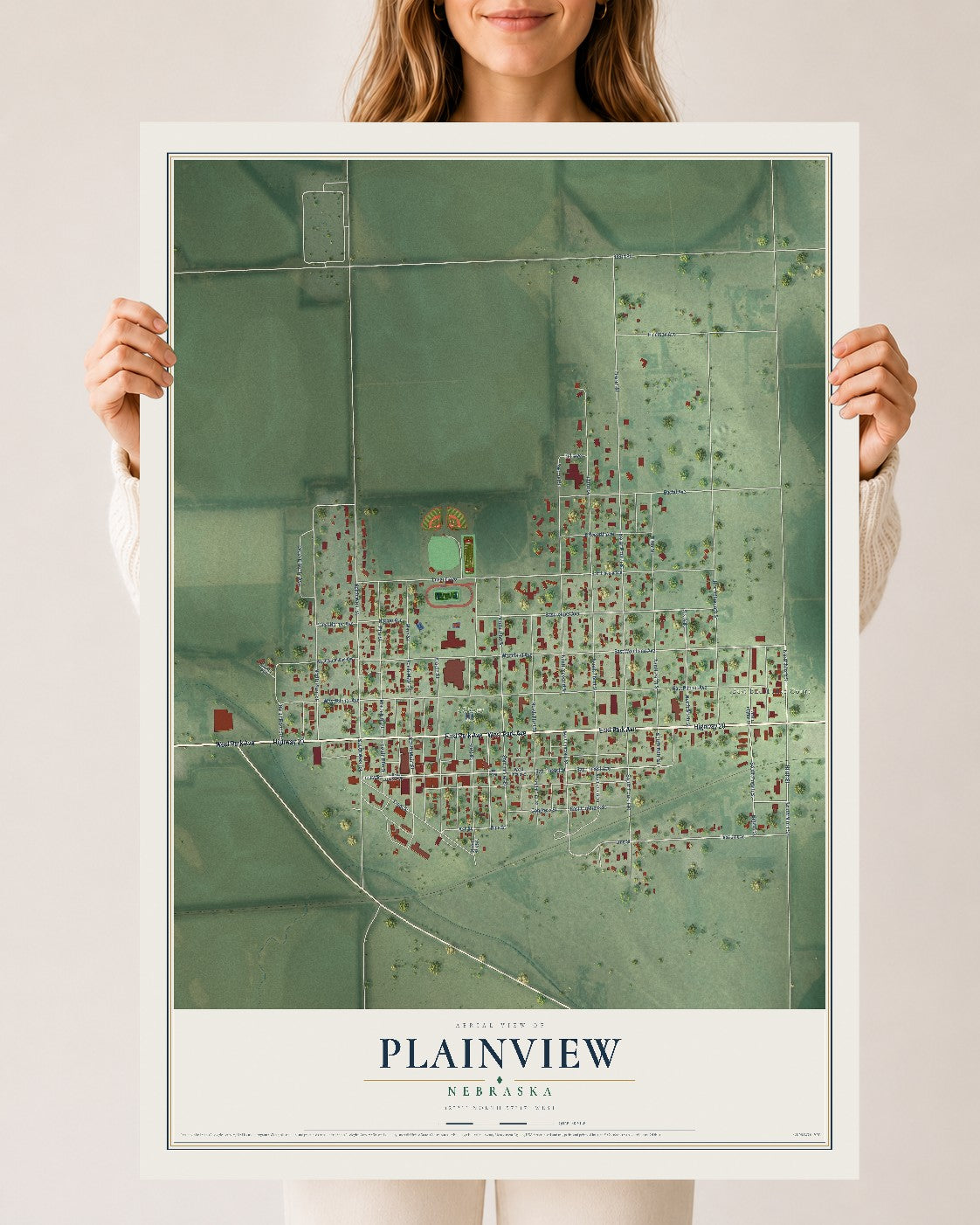 Map of Plainview, Nebraska, 24 x 36 inch unframed archival matte print