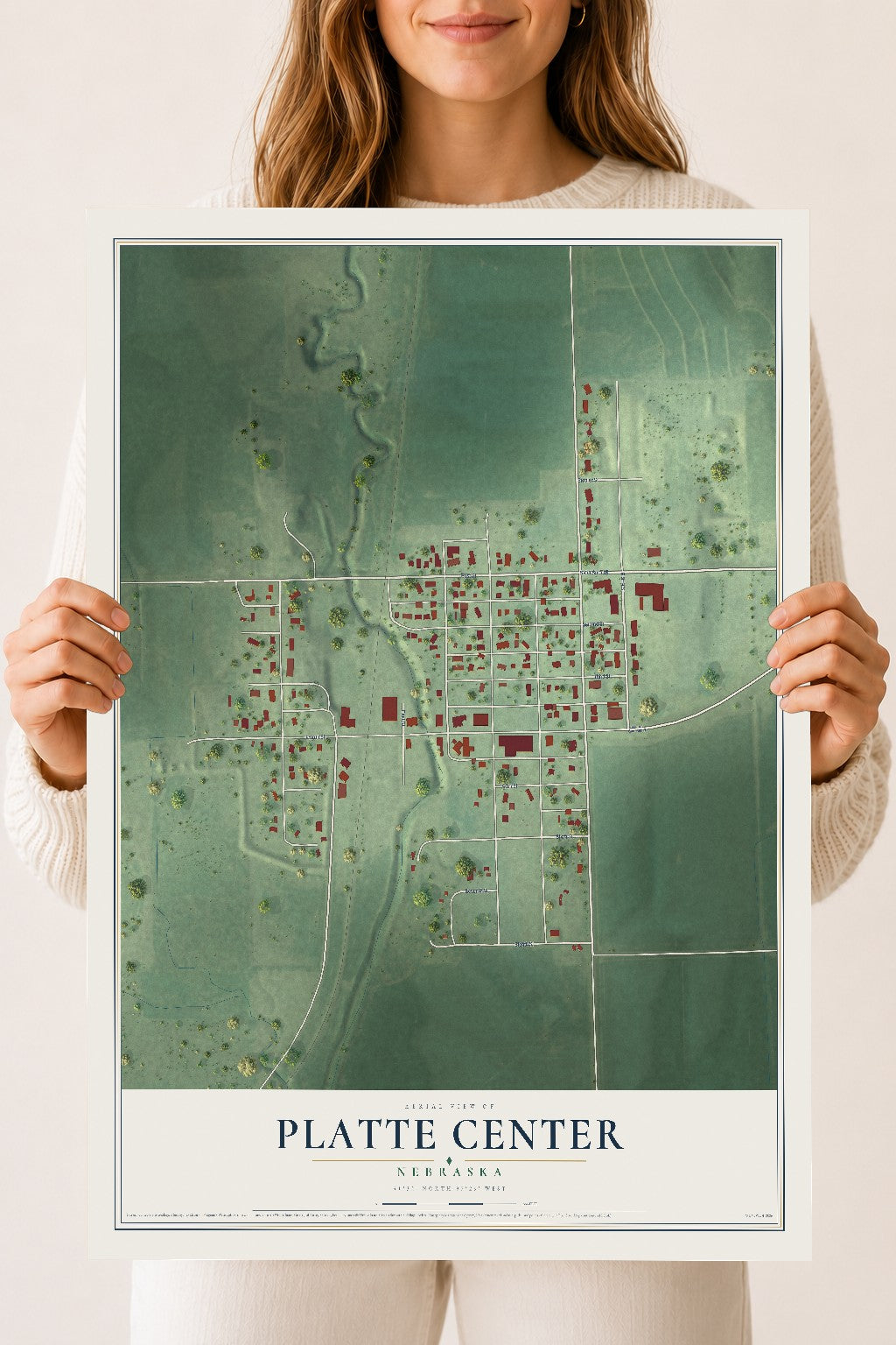 Map of Platte Center, Nebraska, 18 x 24 inch unframed archival matte print