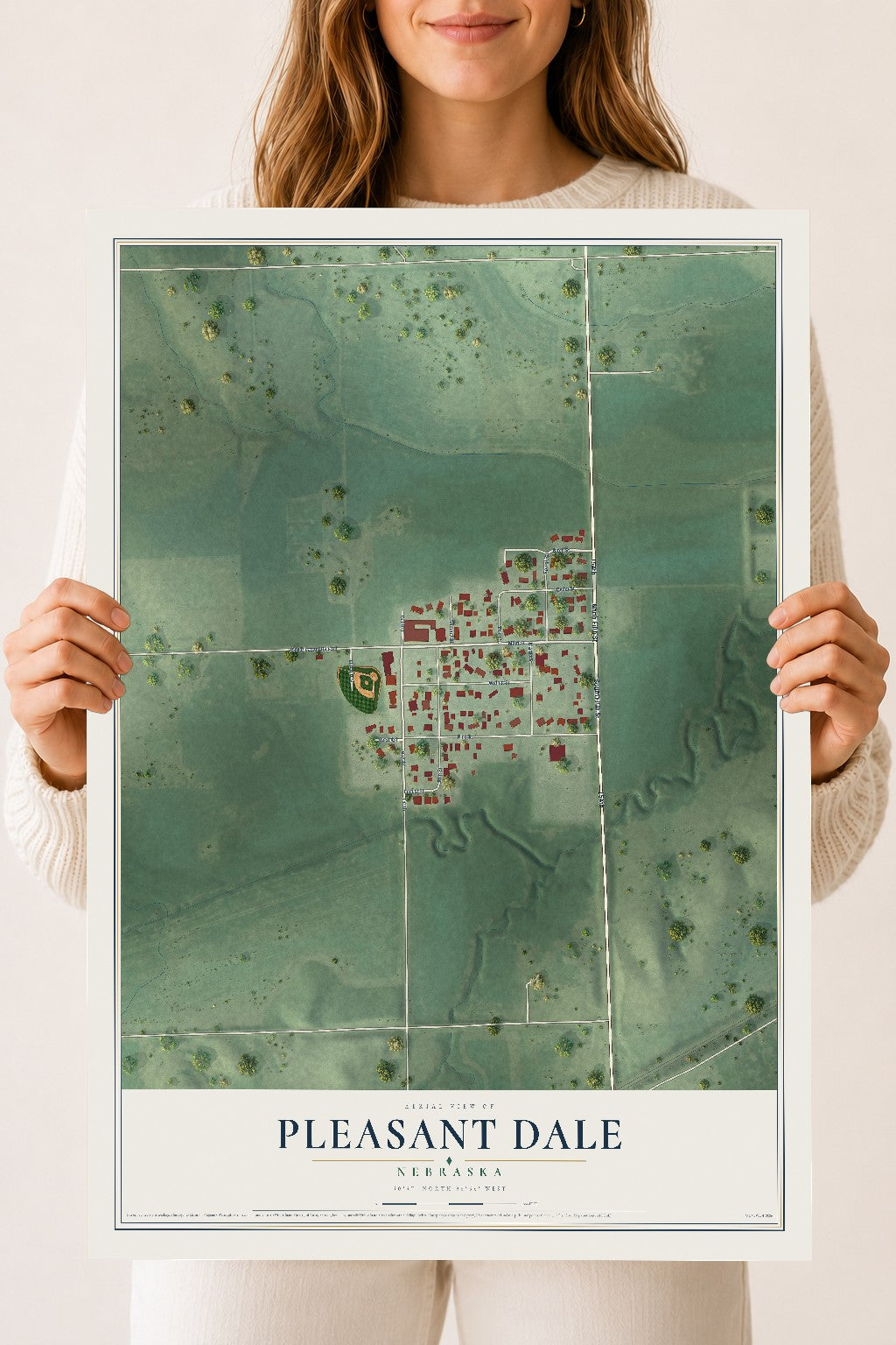 Map of Pleasant Dale, Nebraska, 18 x 24 inch unframed archival matte print