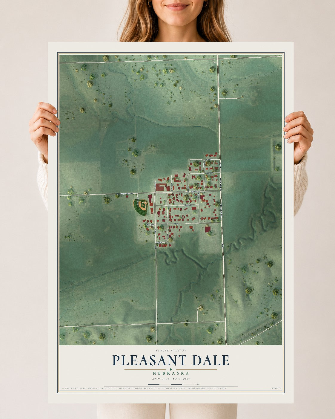 Map of Pleasant Dale, Nebraska, 24 x 36 inch unframed archival matte print