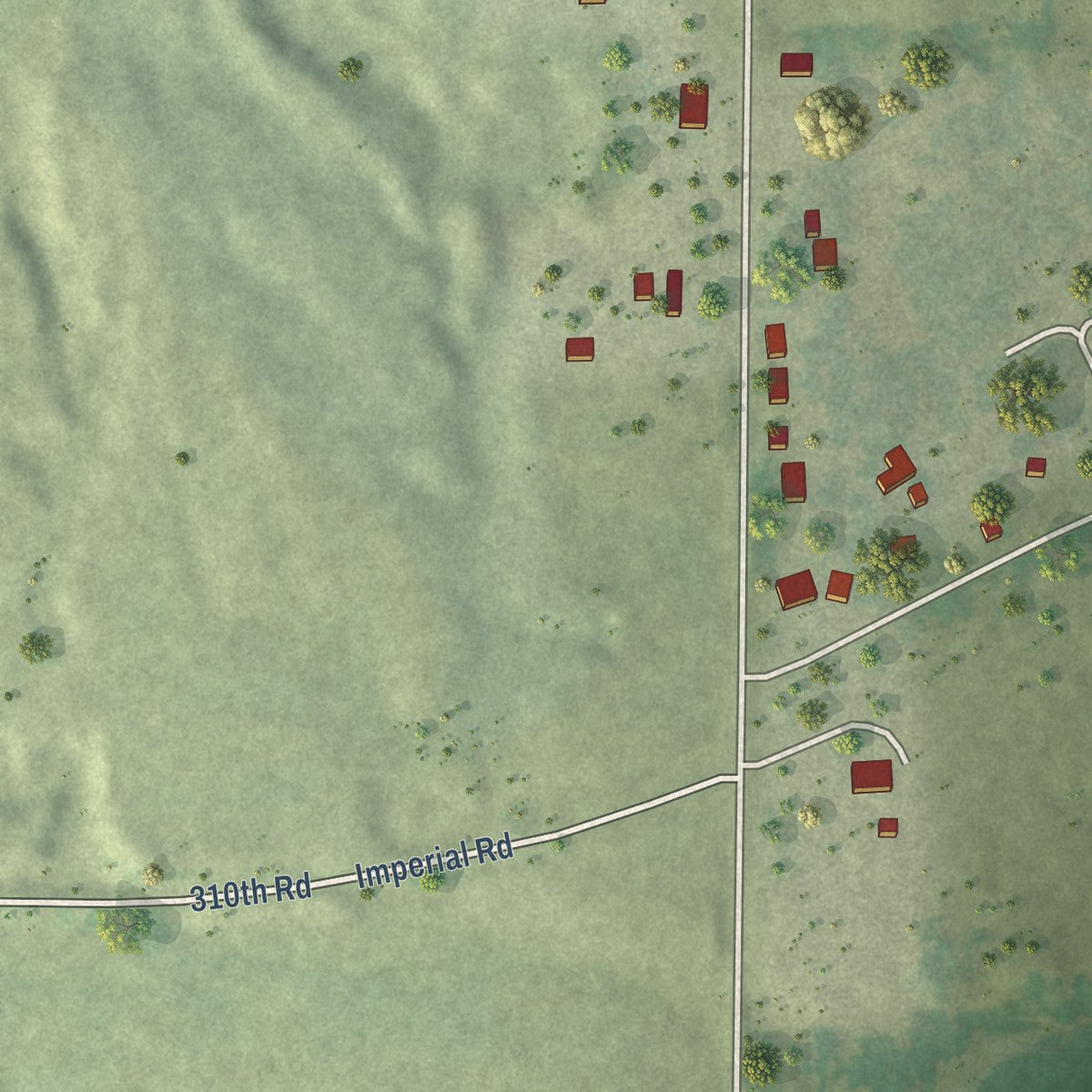 Close-up of the map of Poole, Nebraska print showing street and building detail