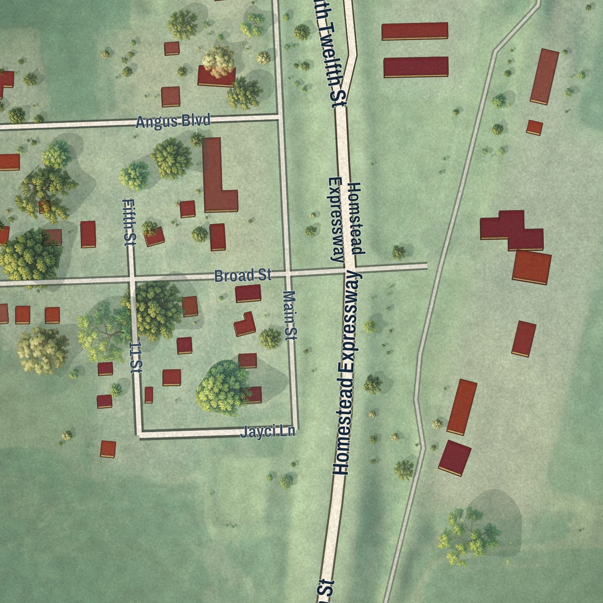 Close-up of the map of Princeton, Nebraska print showing street and building detail