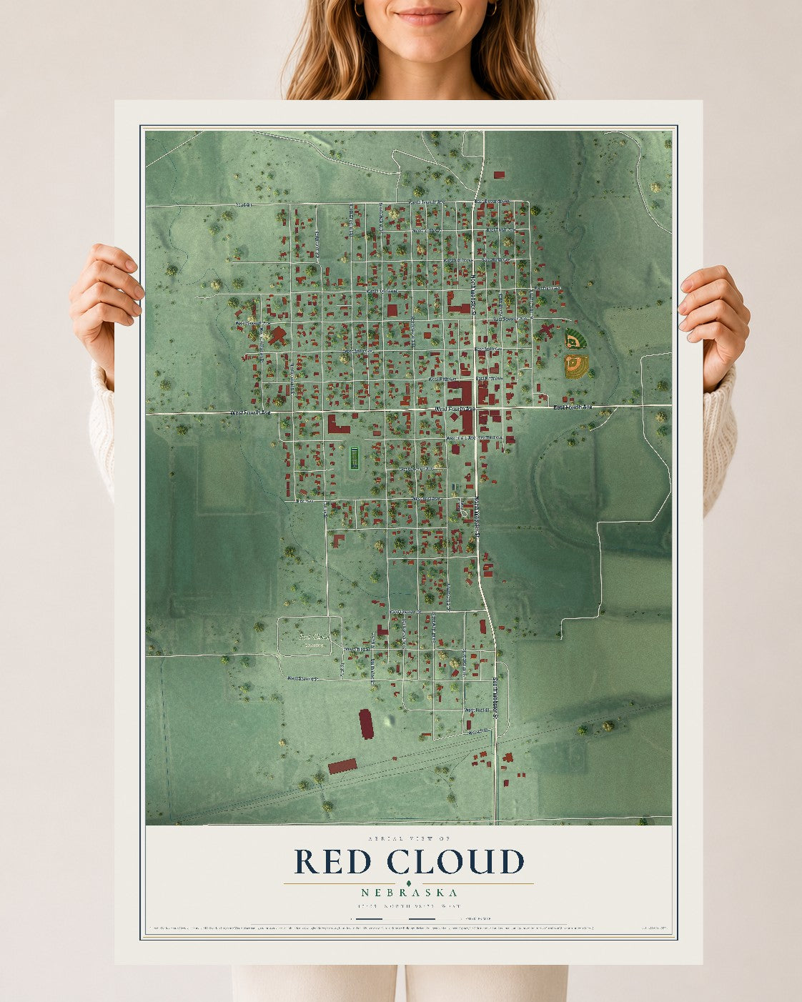 Map of Red Cloud, Nebraska, 24 x 36 inch unframed archival matte print