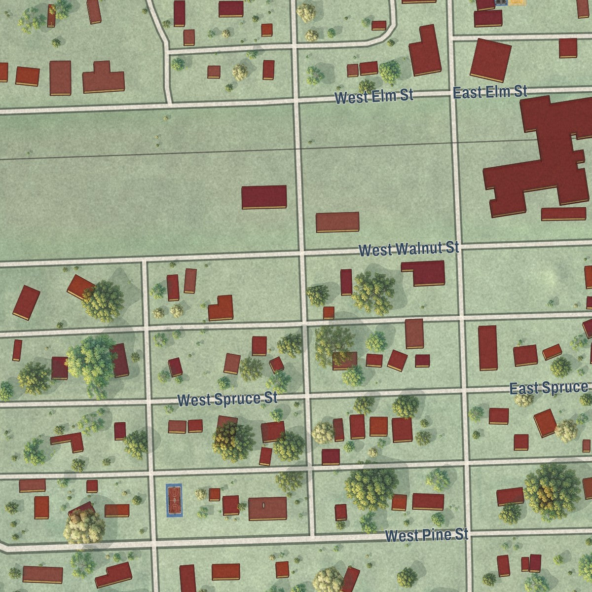 Close-up of the map of Rising City, Nebraska print showing street and building detail