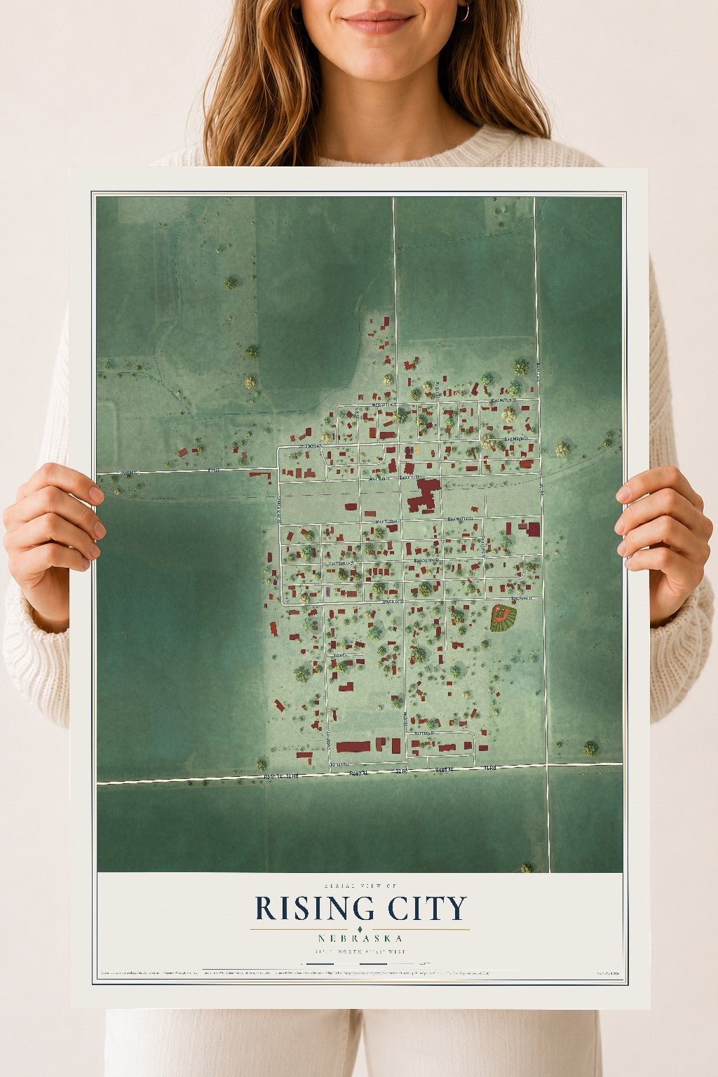 Map of Rising City, Nebraska, 18 x 24 inch unframed archival matte print