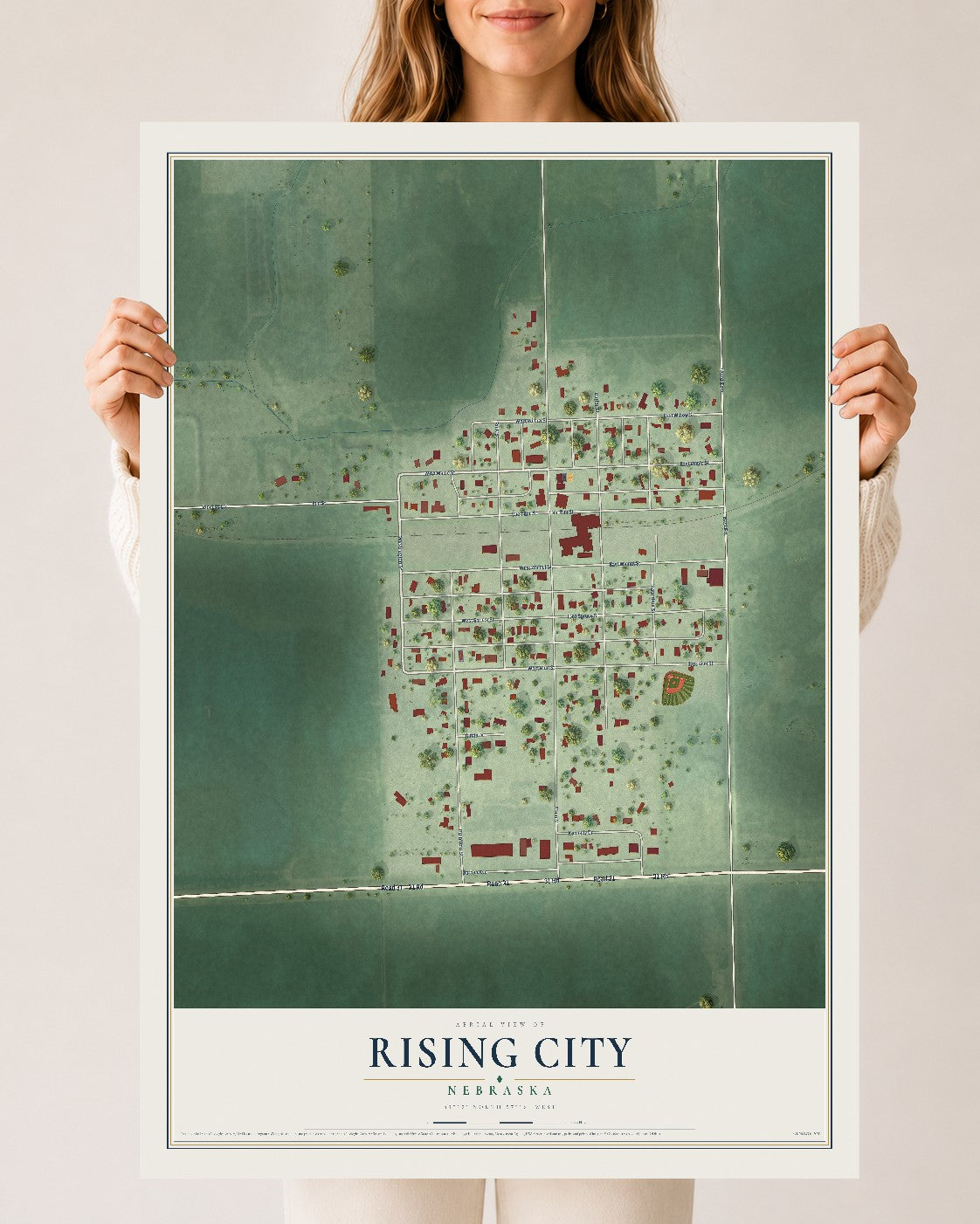 Map of Rising City, Nebraska, 24 x 36 inch unframed archival matte print