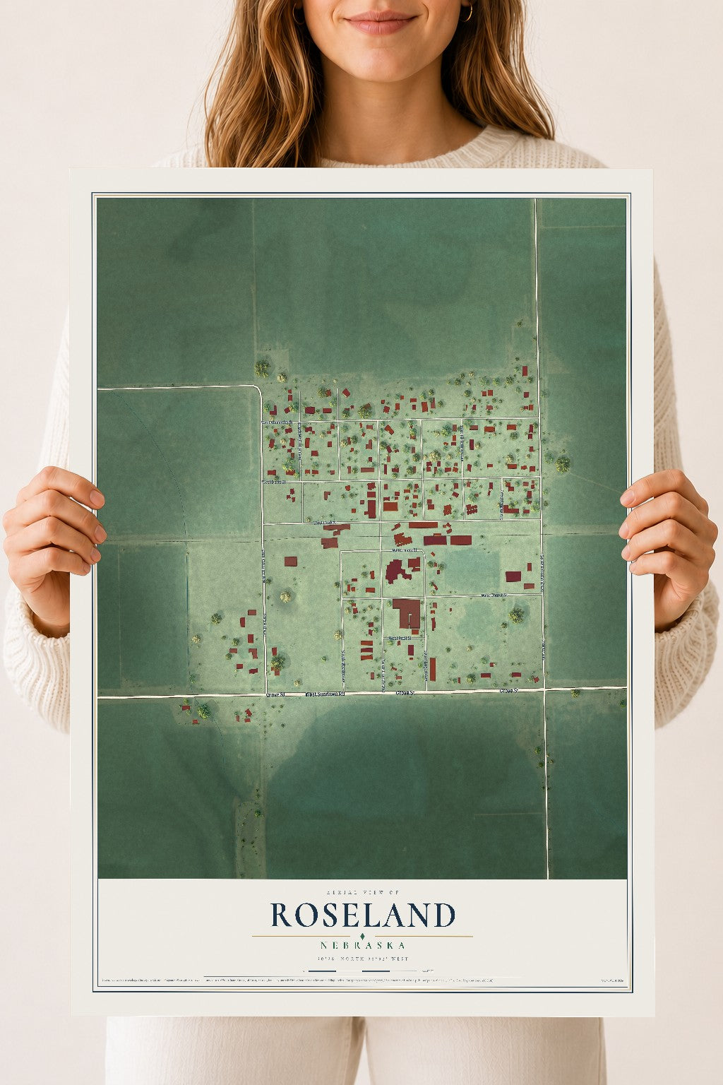 Map of Roseland, Nebraska, 18 x 24 inch unframed archival matte print