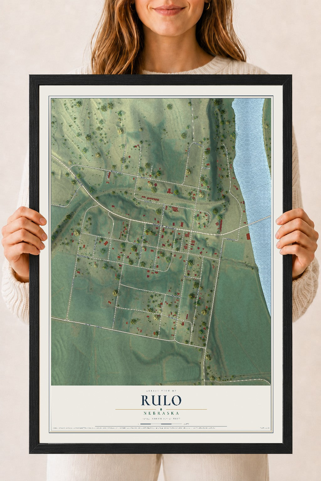 Map of Rulo, Nebraska, 18 x 24 inch print in a black wood frame