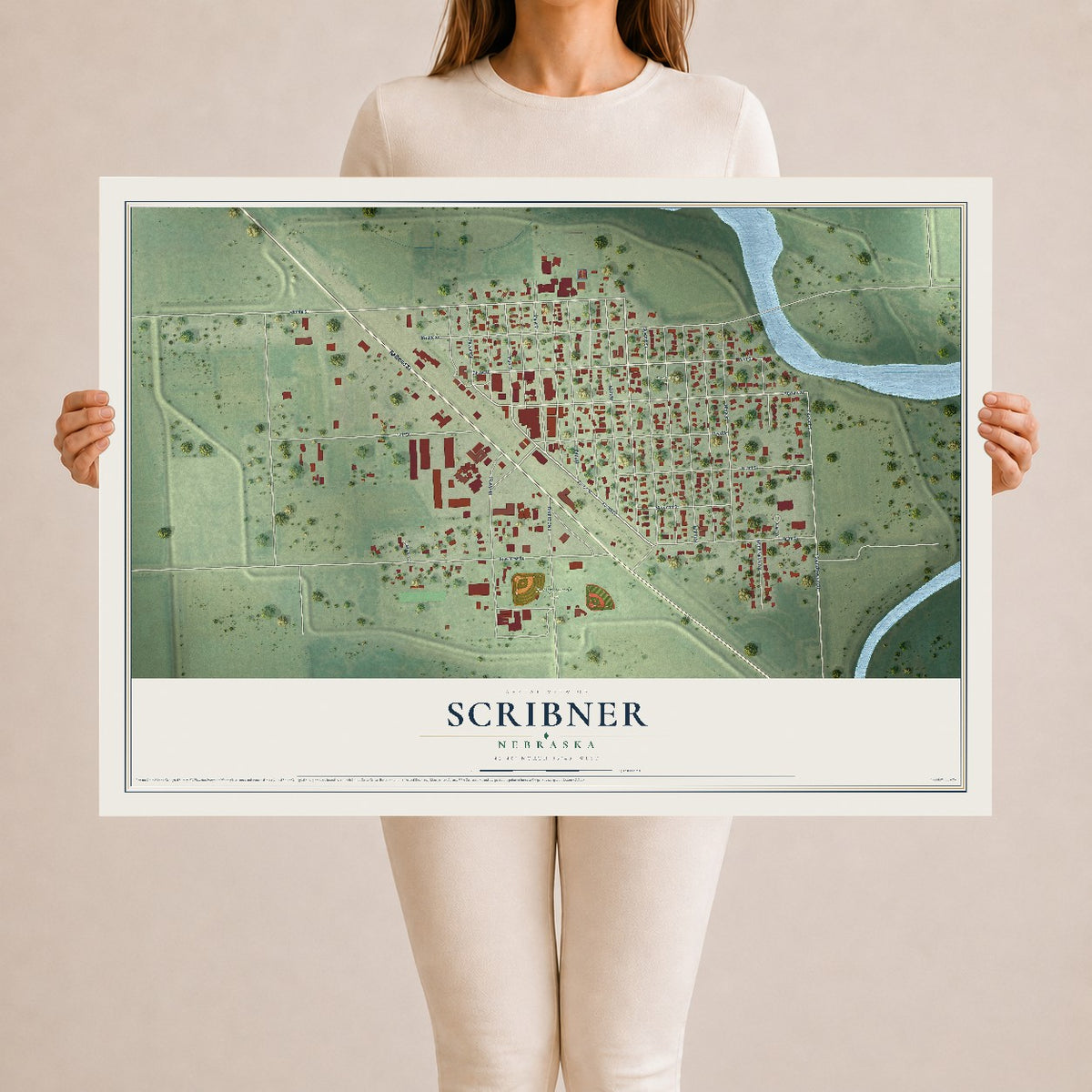 Map of Scribner, Nebraska, 24 x 36 inch unframed archival matte print