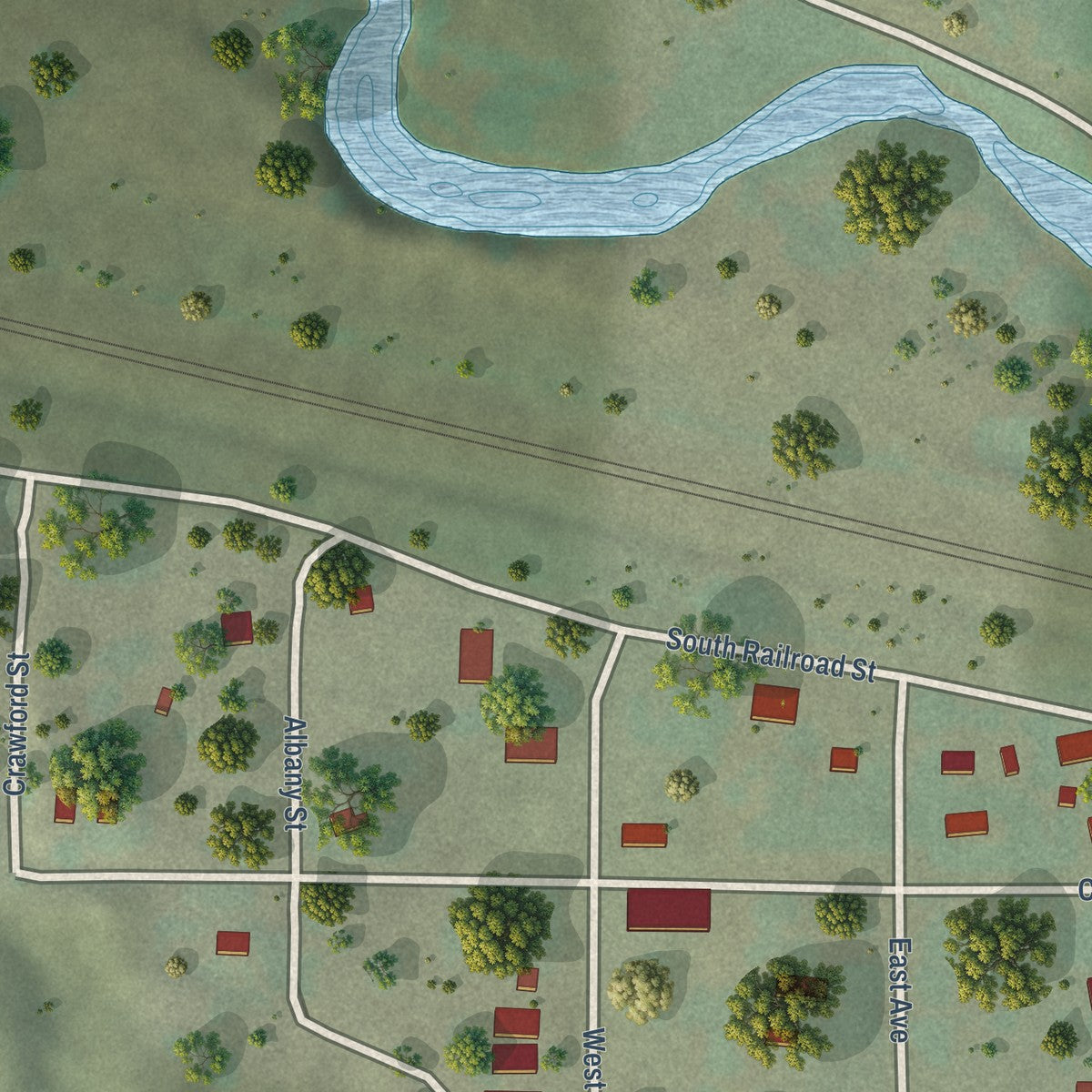 Close-up of the map of Seneca, Nebraska print showing street and building detail