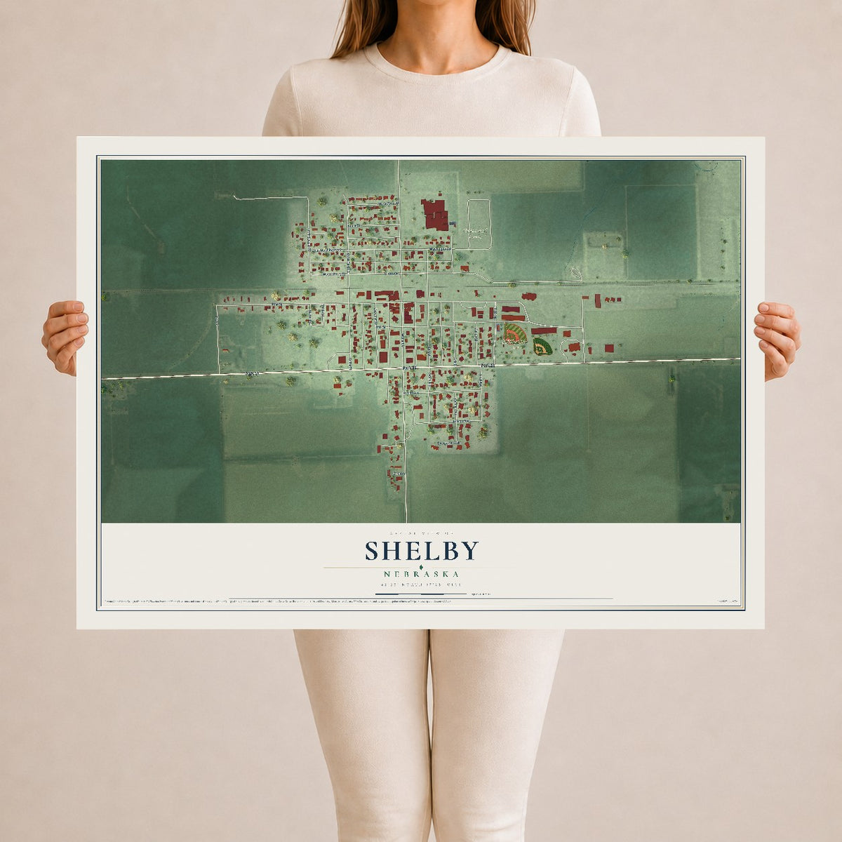 Map of Shelby, Nebraska, 24 x 36 inch unframed archival matte print