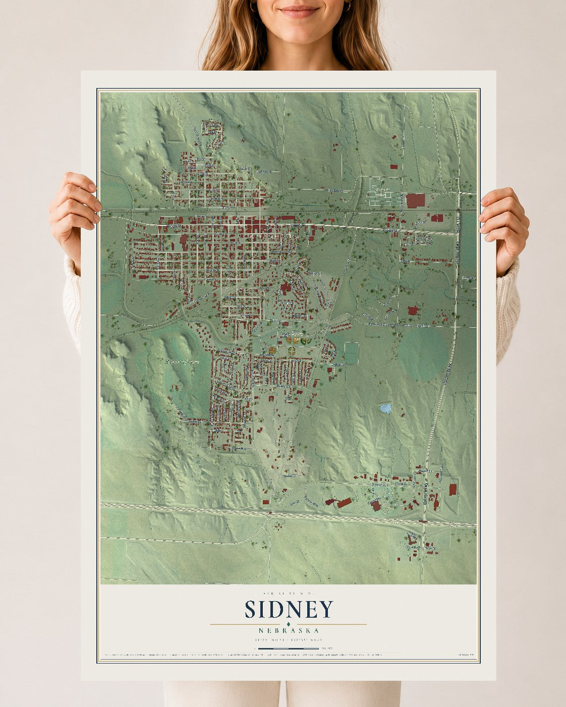 Map of Sidney, Nebraska, 24 x 36 inch unframed archival matte print