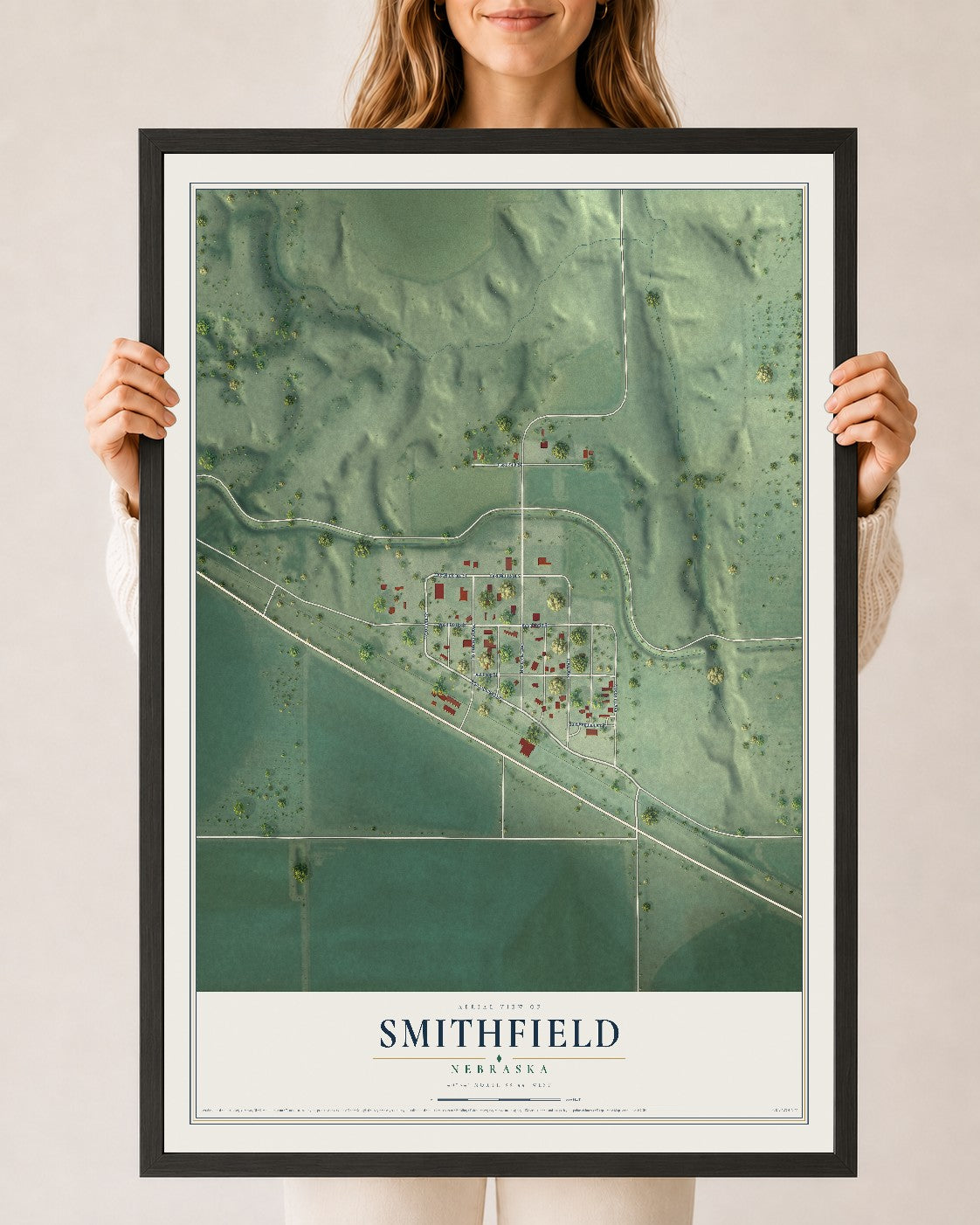 Map of Smithfield, Nebraska, 24 x 36 inch print in a black wood frame
