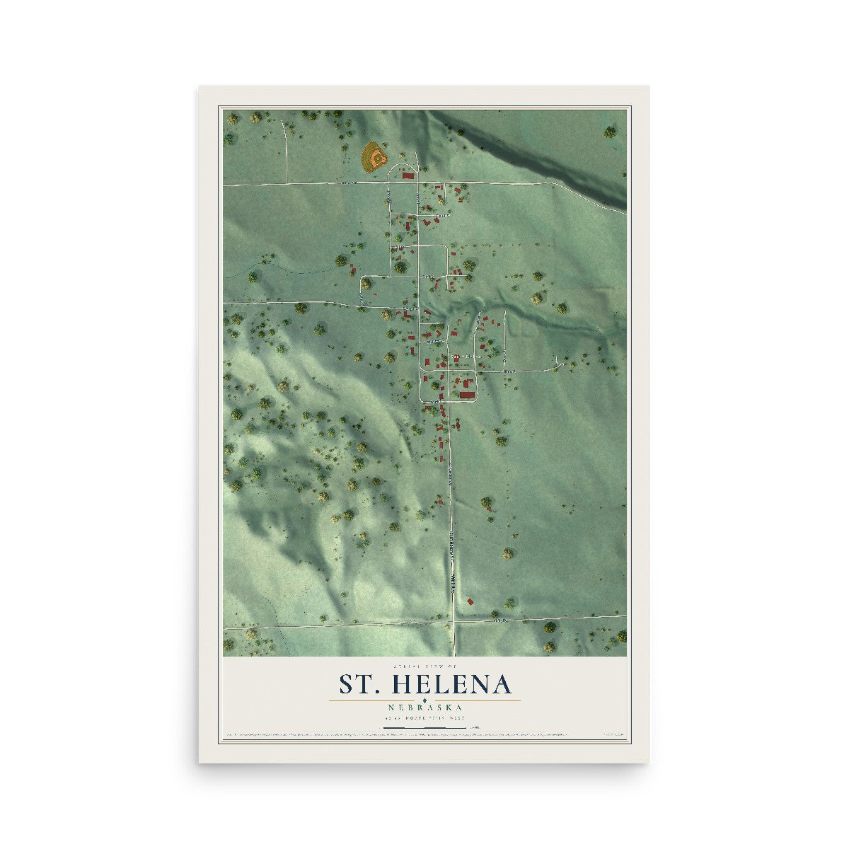 Map of St. Helena, Nebraska, 12 x 18 inch unframed archival matte print