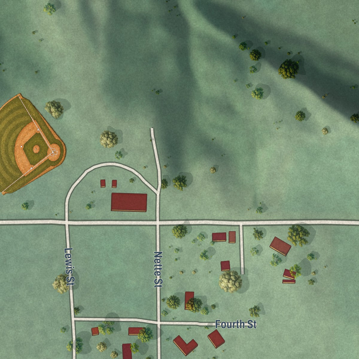 Second close-up of the map of St. Helena, Nebraska print showing more streets and buildings