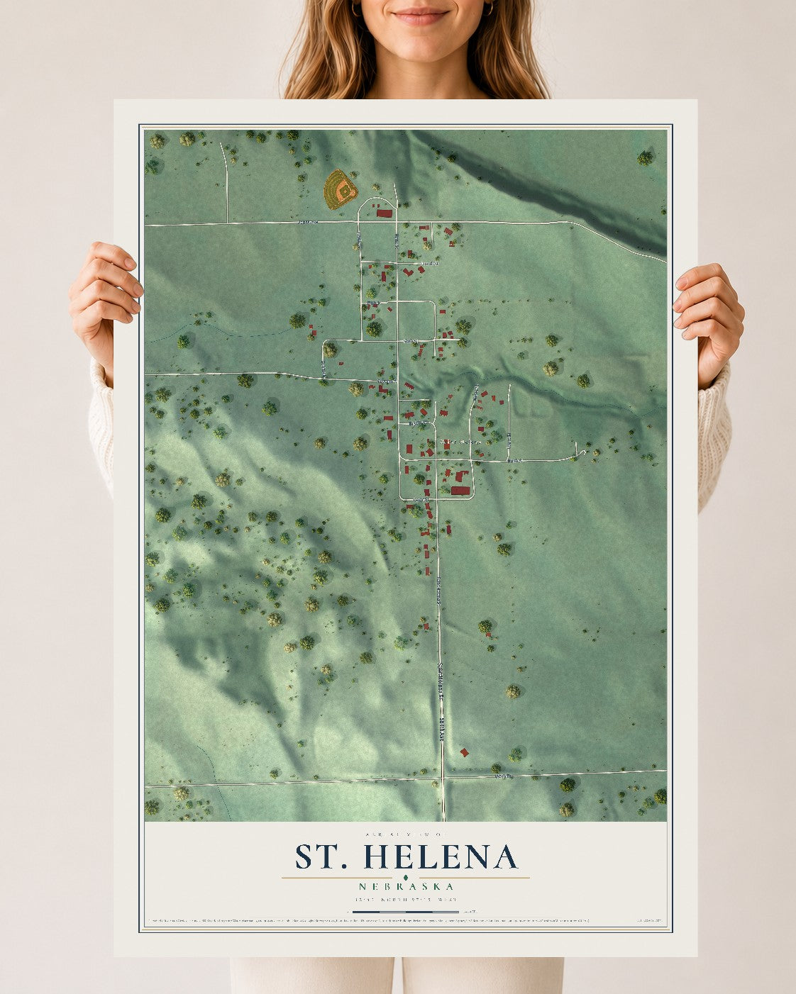 Map of St. Helena, Nebraska, 24 x 36 inch unframed archival matte print