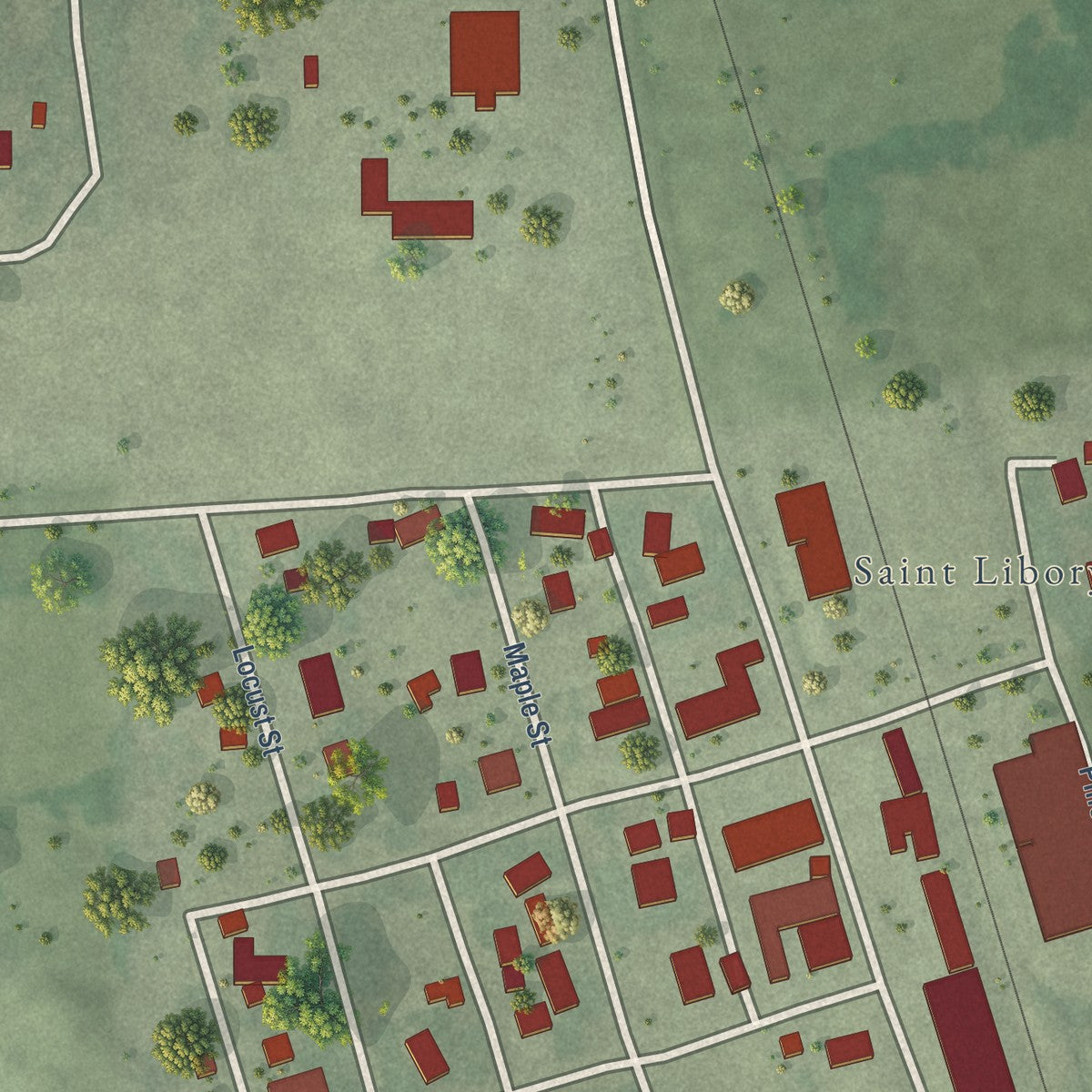 Close-up of the map of St. Libory, Nebraska print showing street and building detail