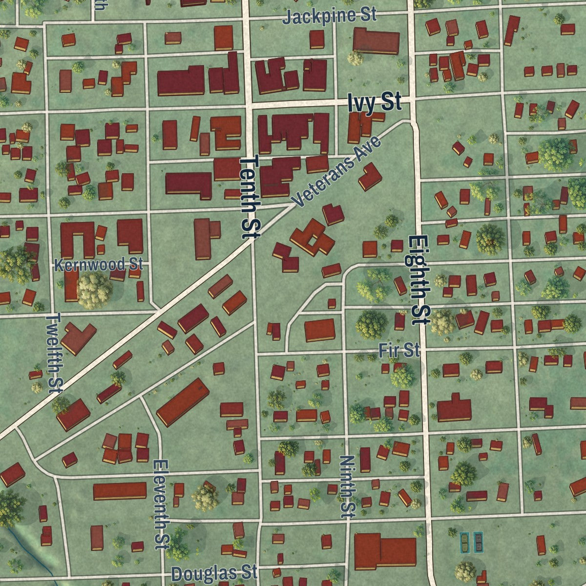 Close-up of the map of Stanton, Nebraska print showing street and building detail