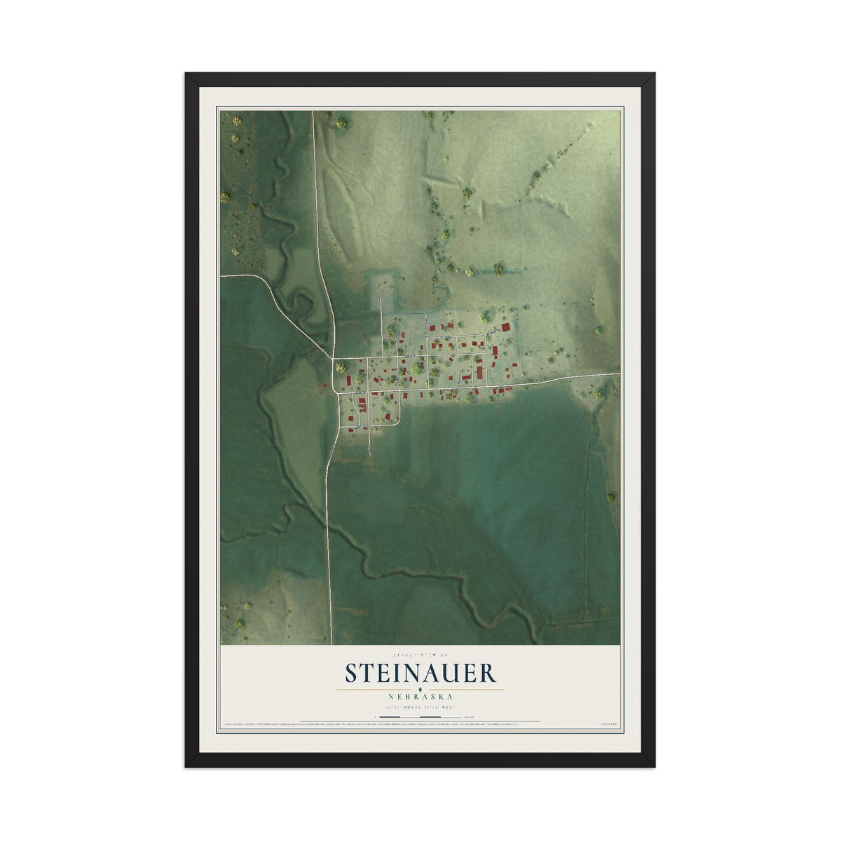 Map of Steinauer, Nebraska, 12 x 18 inch print in a black wood frame