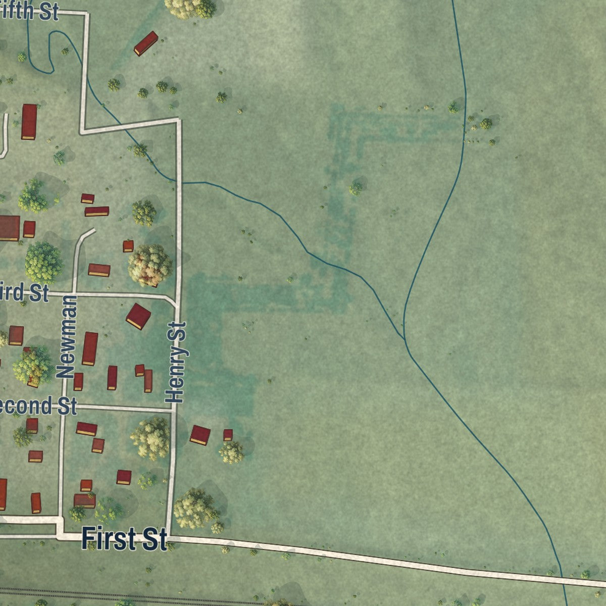 Close-up of the map of Sunol, Nebraska print showing street and building detail