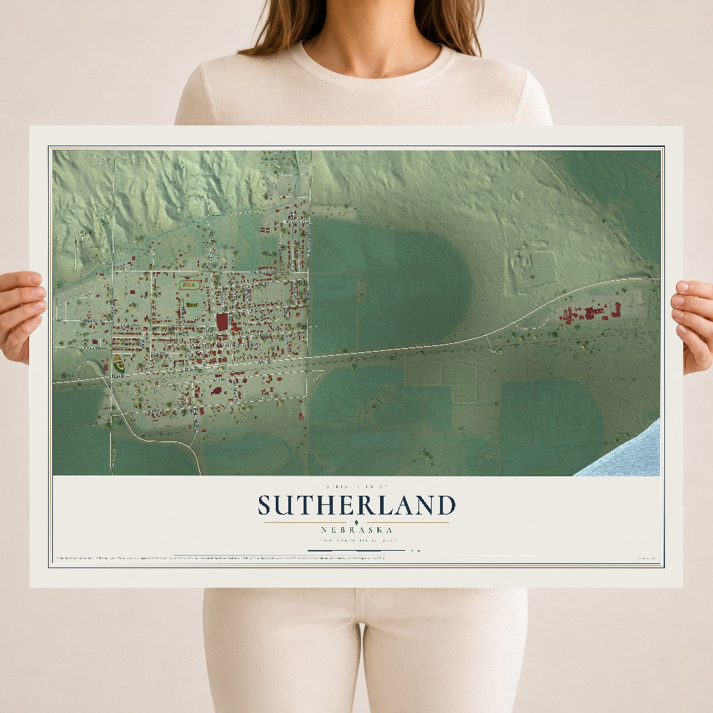 Map of Sutherland, Nebraska, 18 x 24 inch unframed archival matte print