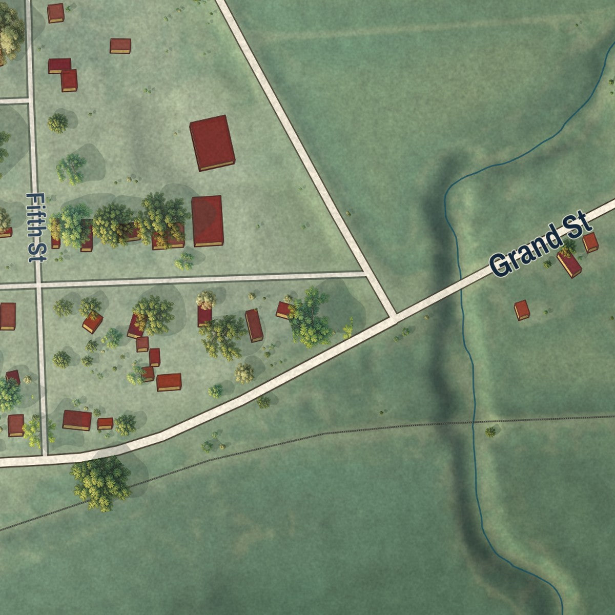 Second close-up of the map of Table Rock, Nebraska print showing more streets and buildings