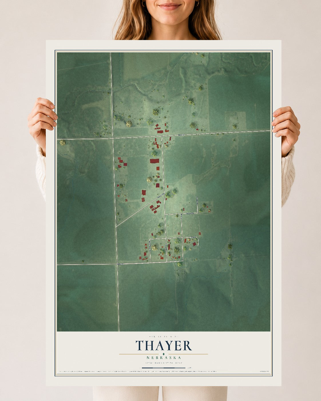 Map of Thayer, Nebraska, 24 x 36 inch unframed archival matte print