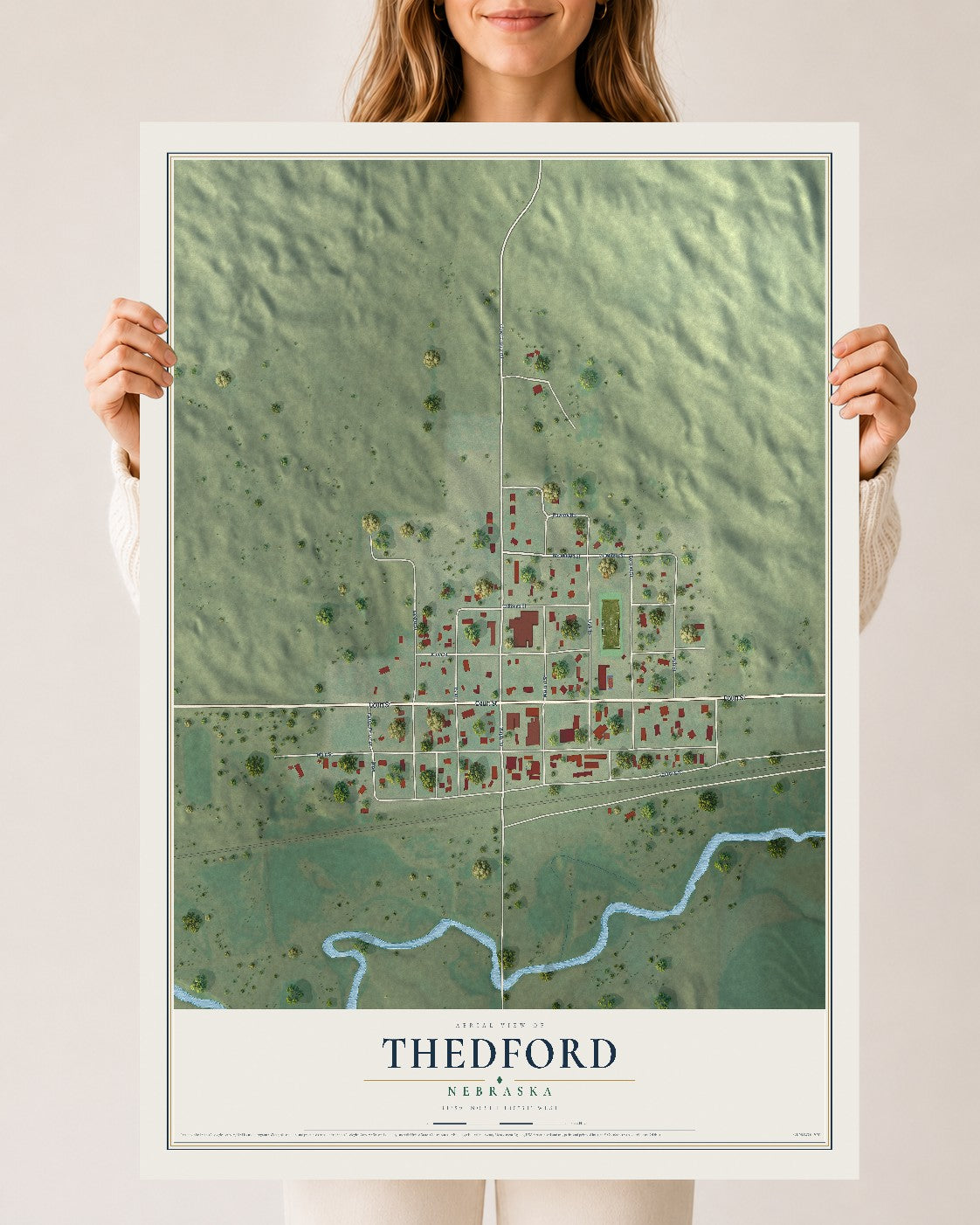 Map of Thedford, Nebraska, 24 x 36 inch unframed archival matte print