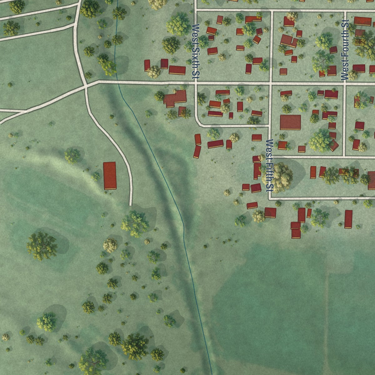 Second close-up of the map of Trenton, Nebraska print showing more streets and buildings