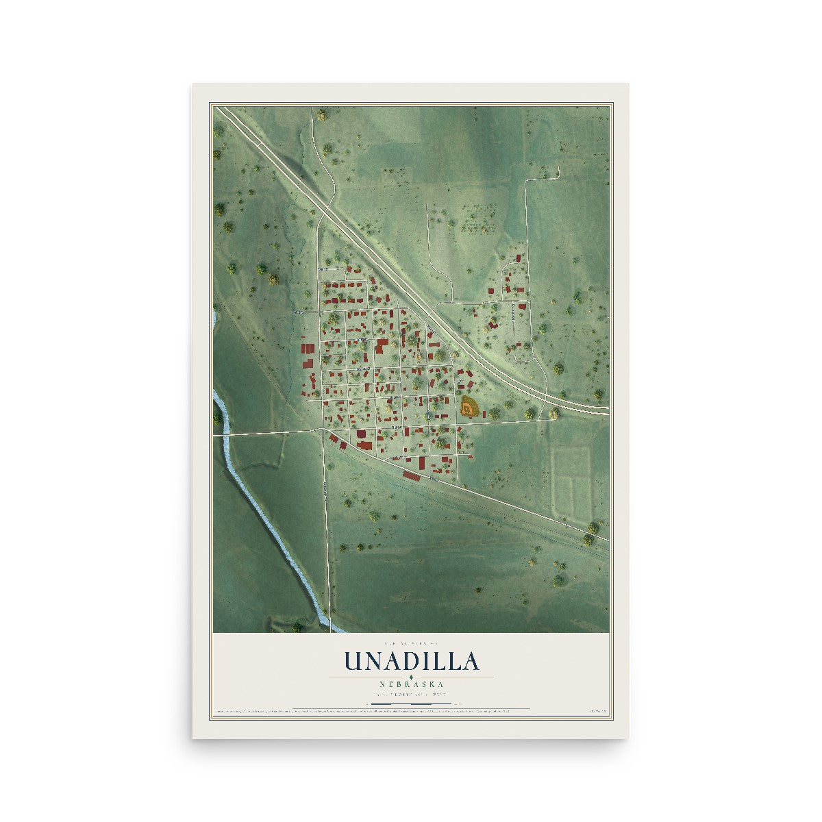 Map of Unadilla, Nebraska, 12 x 18 inch unframed archival matte print