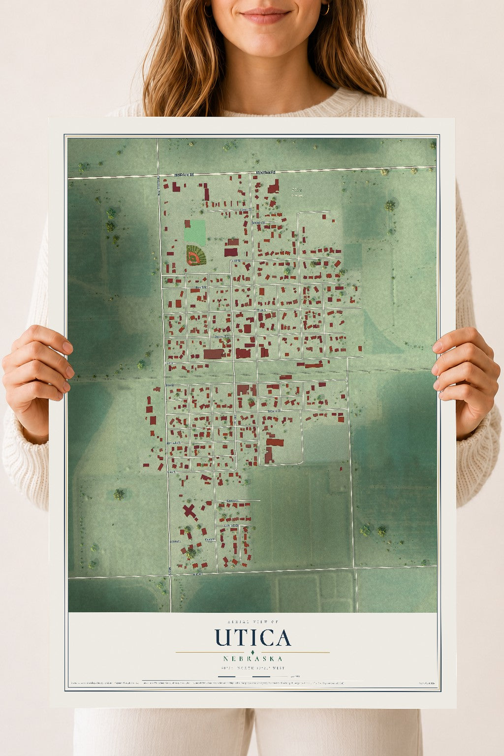 Map of Utica, Nebraska, 18 x 24 inch unframed archival matte print