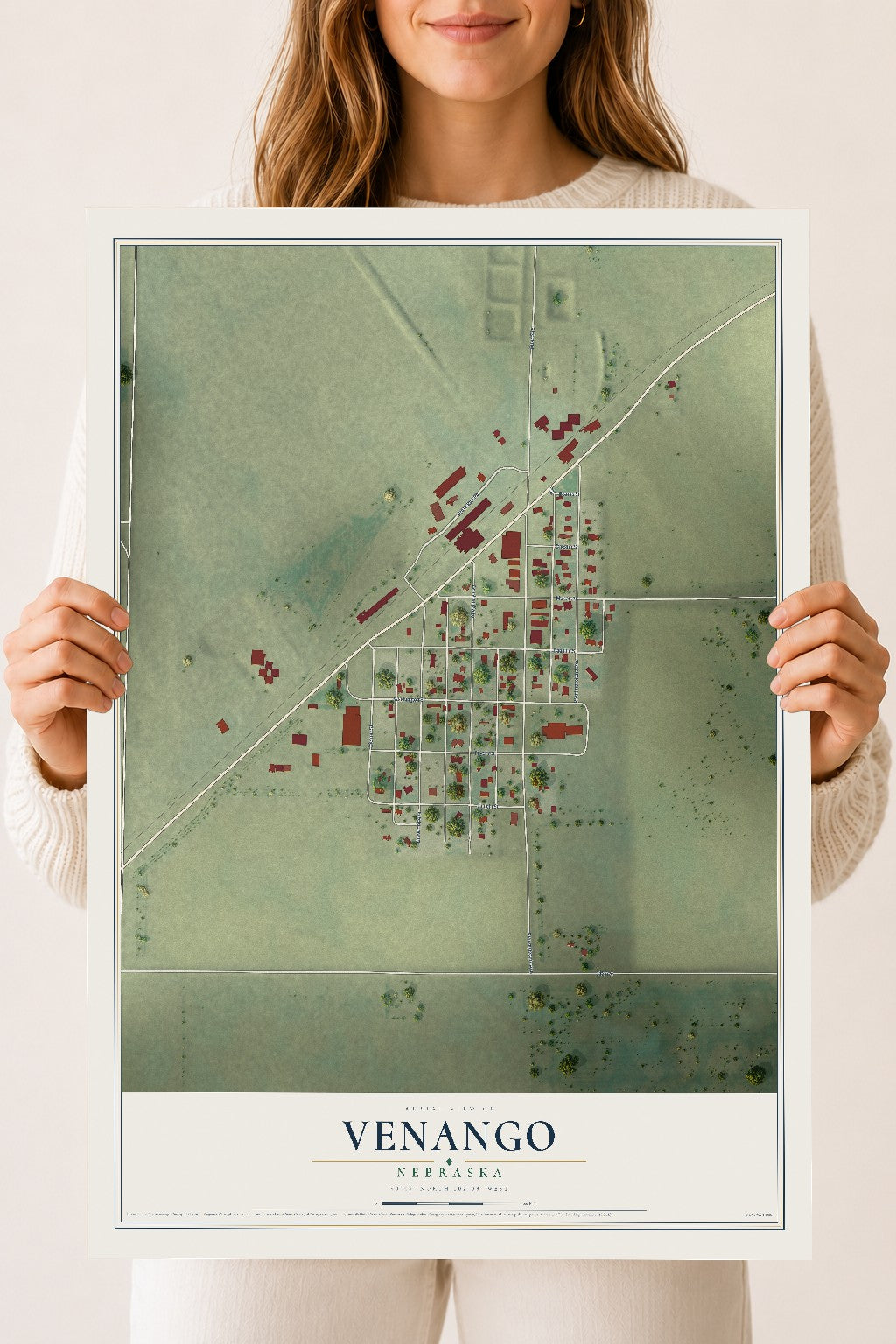 Map of Venango, Nebraska, 18 x 24 inch unframed archival matte print