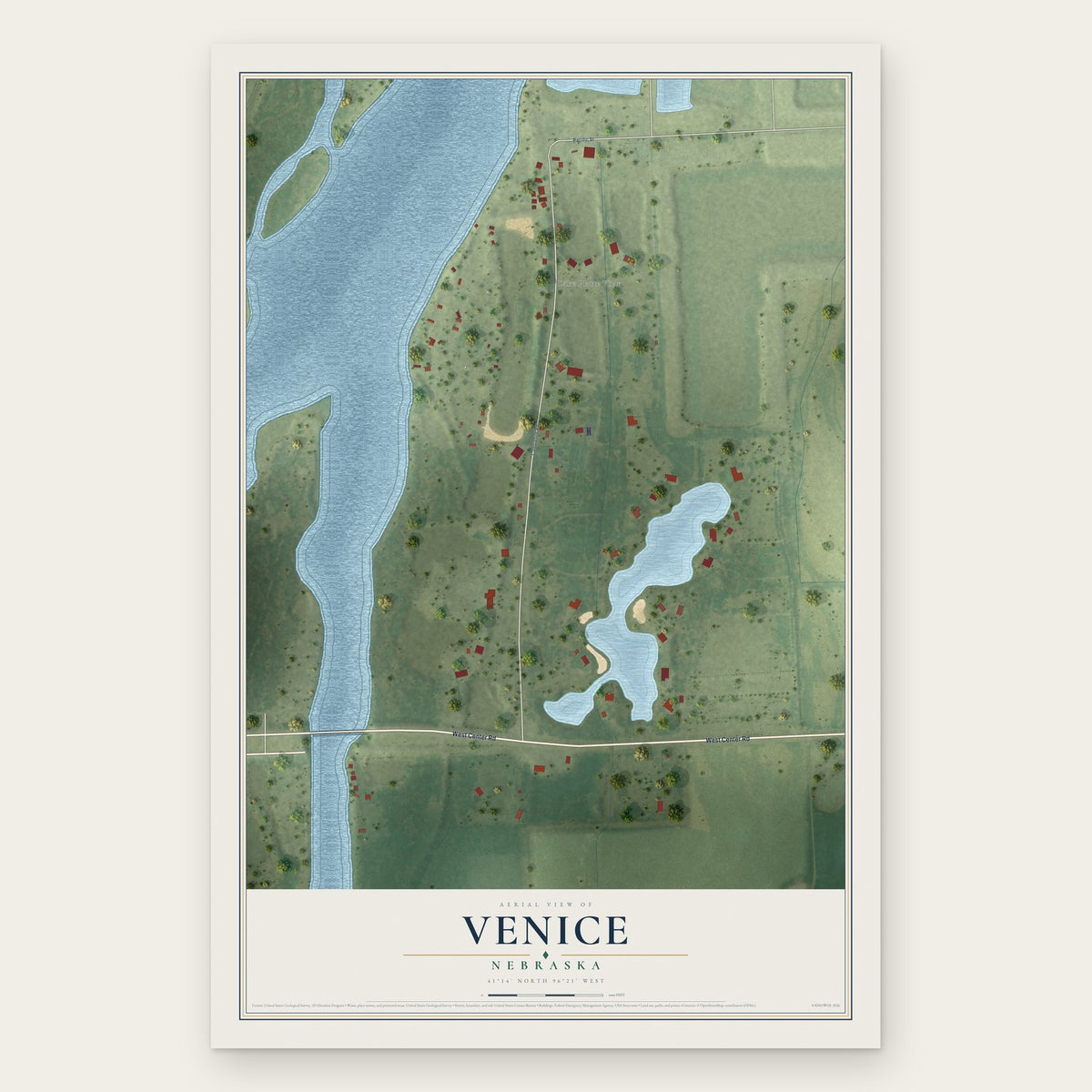 Venice, Nebraska map print, the full design