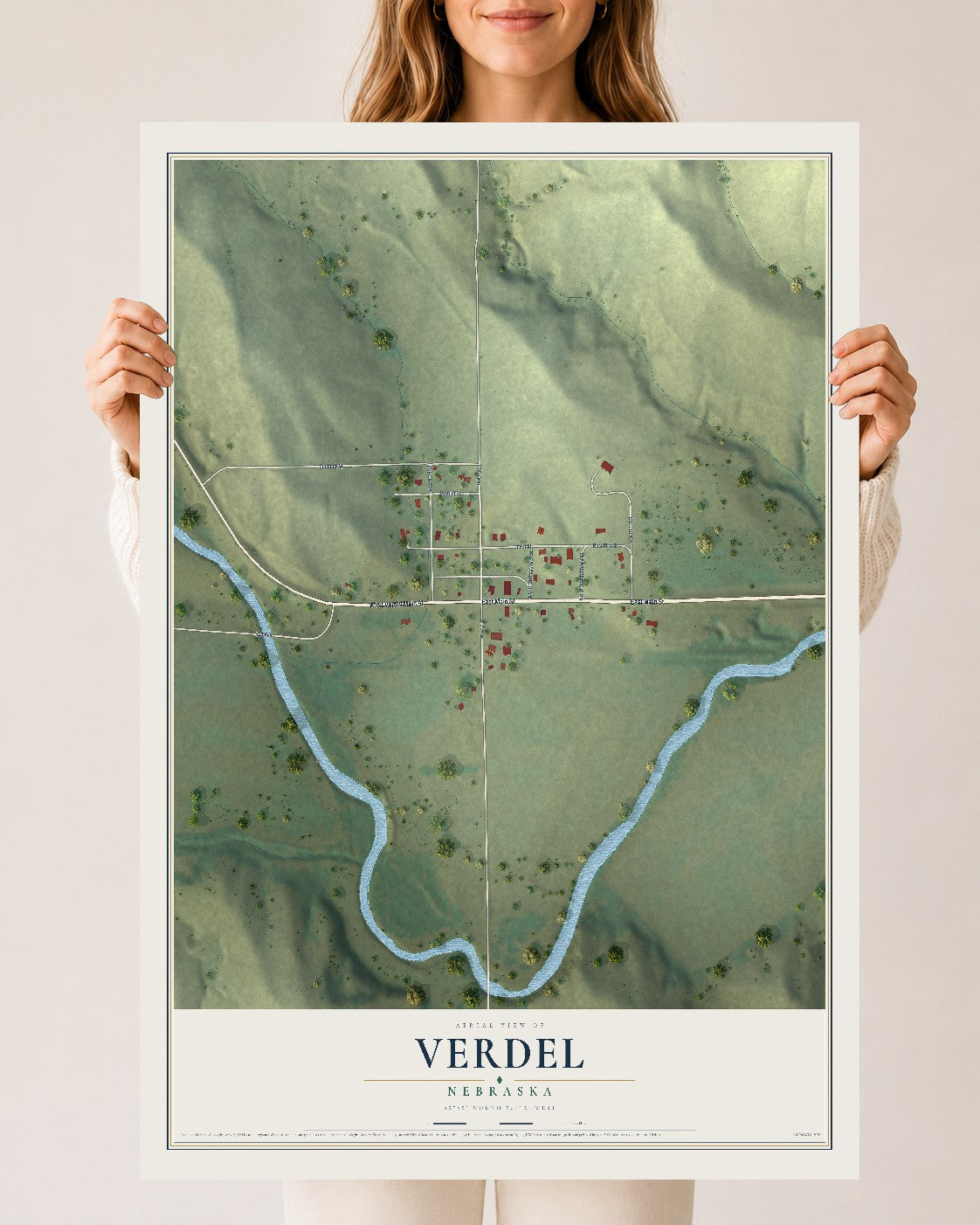 Map of Verdel, Nebraska, 24 x 36 inch unframed archival matte print