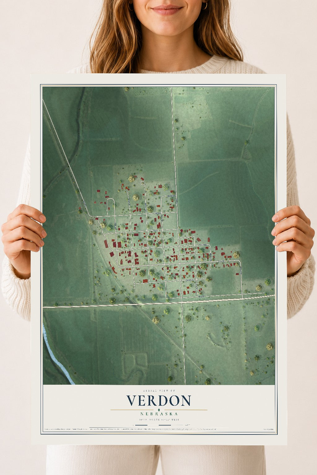 Map of Verdon, Nebraska, 18 x 24 inch unframed archival matte print