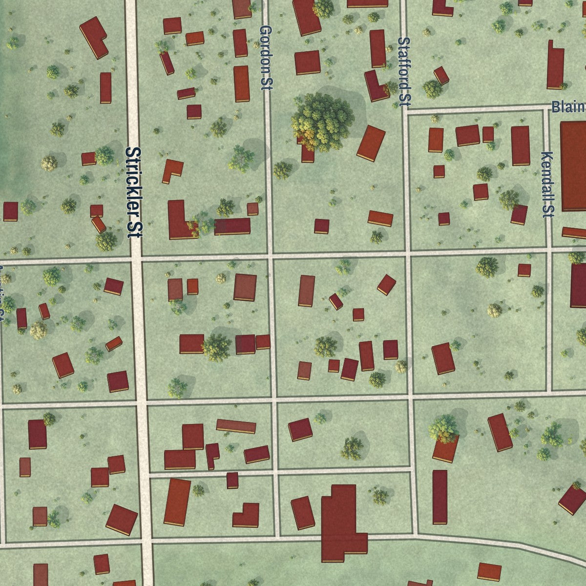 Close-up of the map of Waco, Nebraska print showing street and building detail