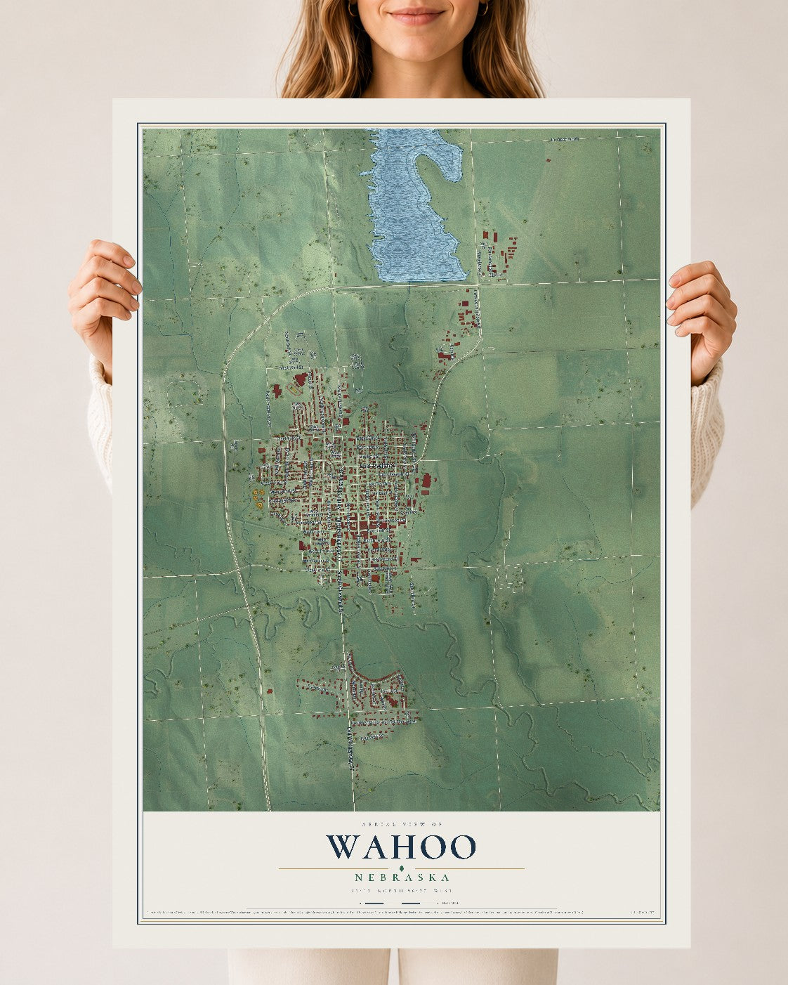 Map of Wahoo, Nebraska, 24 x 36 inch unframed archival matte print