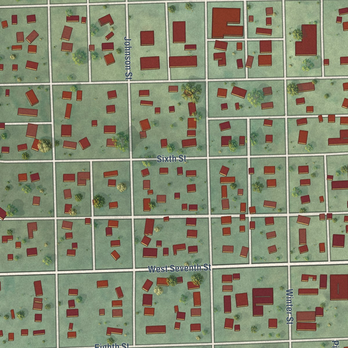 Close-up of the map of Wakefield, Nebraska print showing street and building detail