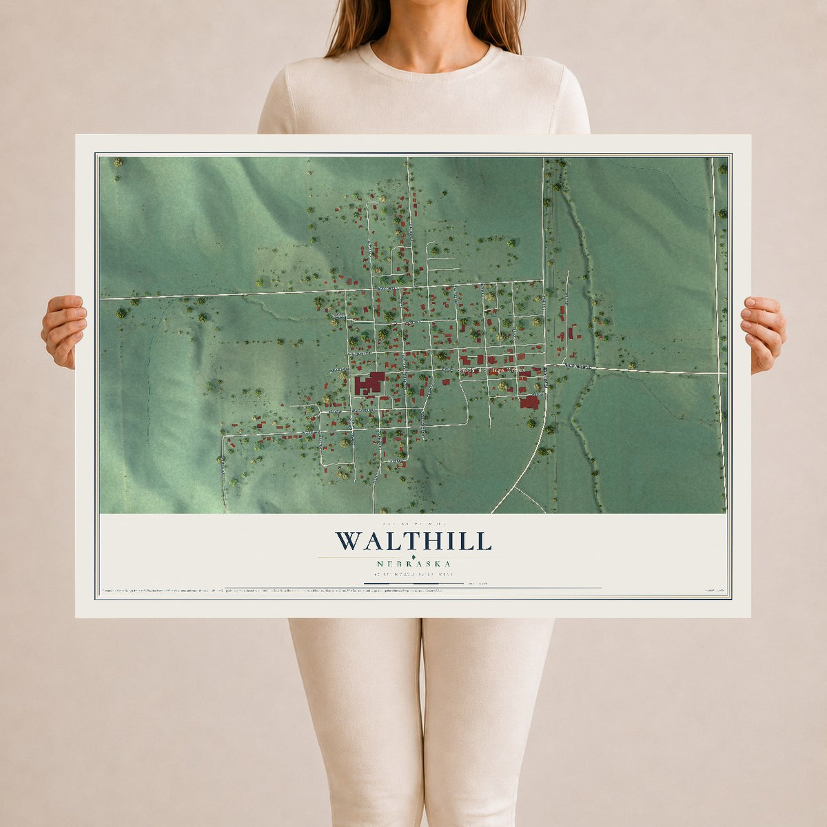 Map of Walthill, Nebraska, 24 x 36 inch unframed archival matte print