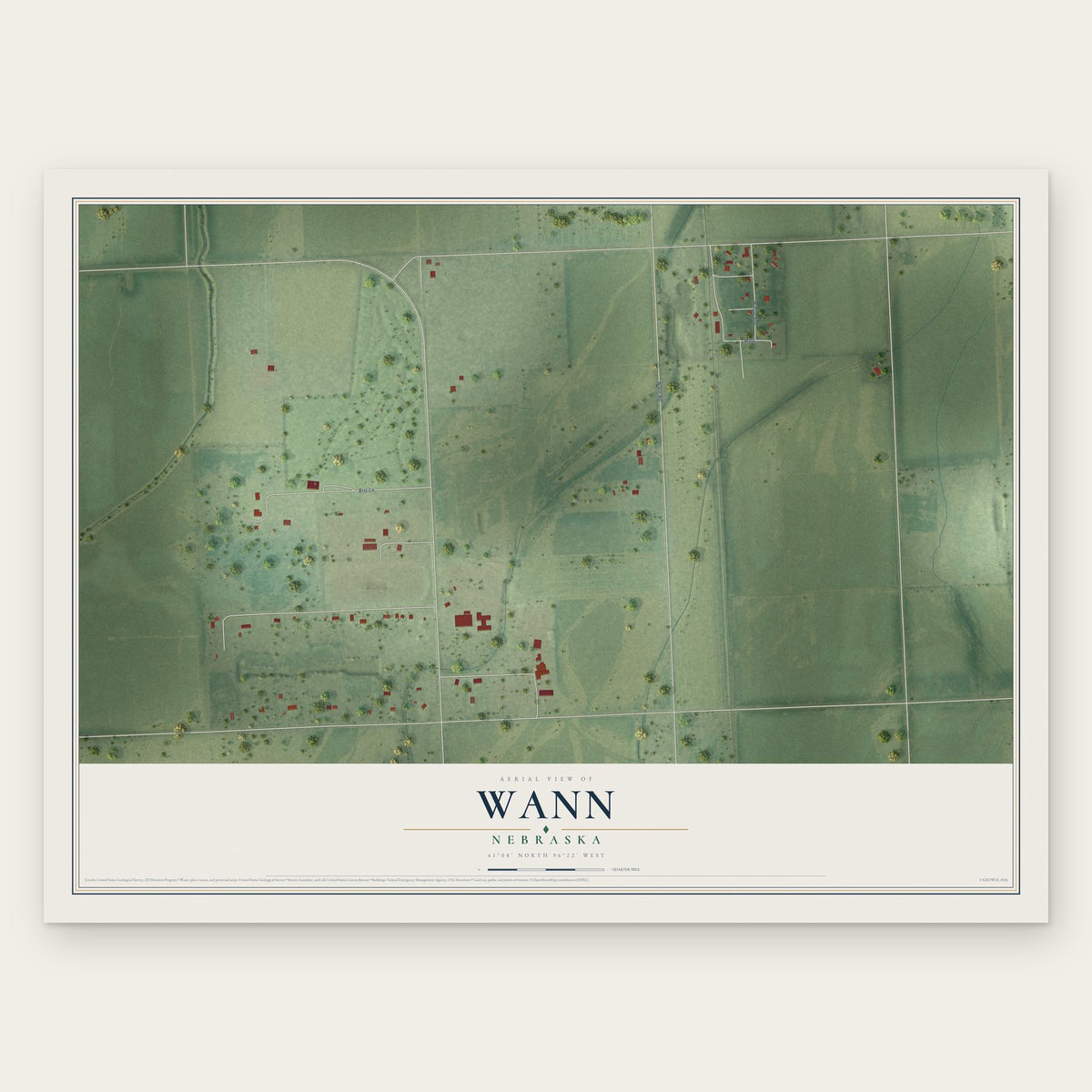 Wann, Nebraska map print, the full design